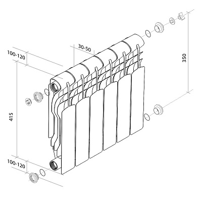 Биметаллический секционный радиатор отопления Royal Thermo Revolution 2.0 Bimetall 350 / 8 секция