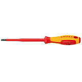 Отвертка KNIPEX SL3.5x0.6 шлицевая VDE, длина лезвия 100 мм, 202 мм, диэлектрическая, 2-компонентная рукоятка
