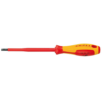 Отвертка KNIPEX SL4.0x0.8 шлицевая VDE, длина лезвия 100 мм, 202 мм, диэлектрическая, 2-компонентная рукоятка