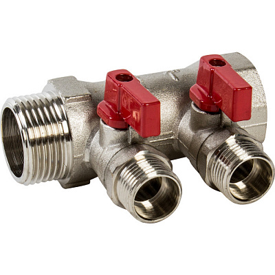 Коллектор VALTEC с отсекающими кранами, 1х2 вых. 1/2 нар.
