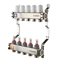 Коллекторная группа VALTEC из нержавеющей стали с регул. клап. и расх., 1х2 вых. Евроконус 3/4 (без сервис. гр.) (VTc.579.EMN.0602)