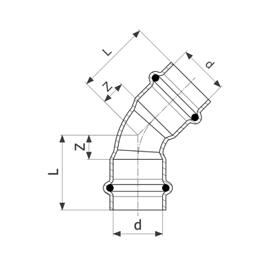 Отвод 45 медный Viega Profipress с SC-Contur d=12 (арт. 292 409)