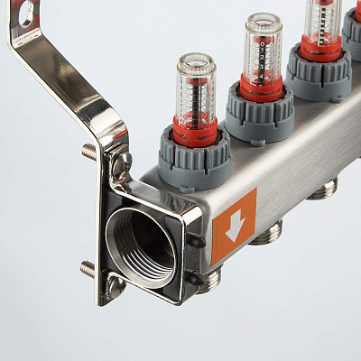 Коллекторная группа VALTEC из нержавеющей стали с регул. клап. и расх., 1х3 вых. Евроконус 3/4 (без сервис. гр.) (VTc.579.EMN.0603)