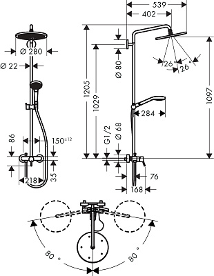 Душевая колонна Hansgrohe Croma Select 280 1jet Showerpipe 26791000