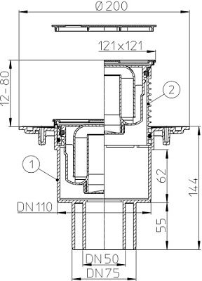 Трап HL 310N-3000 с решеткой 037Pr.3E - Цвет латунь