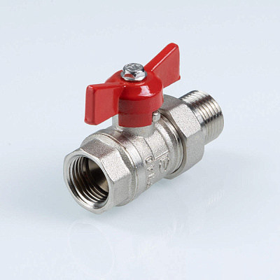 Кран шаровый VALTEC СТАНДАРТ, никель, с полусгоном, рукоятка бабочка 1, вн.-нар. PN40 (ГОСТ) (VT.127.N.06)