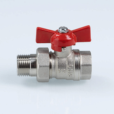 Кран шаровый VALTEC СТАНДАРТ, никель, с полусгоном, рукоятка бабочка 1, вн.-нар. PN40 (ГОСТ) (VT.127.N.06)