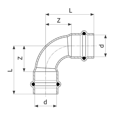 Отвод 90 медный Viega Profipress с SC-Countur d=12 (арт. 291 488)