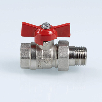 Кран шаровый VALTEC СТАНДАРТ, никель, с полусгоном, рукоятка бабочка 1, вн.-нар. PN40 (ГОСТ) (VT.127.N.06)