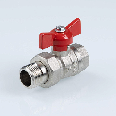 Кран шаровый VALTEC СТАНДАРТ, никель, с полусгоном, рукоятка бабочка 1, вн.-нар. PN40 (ГОСТ) (VT.127.N.06)