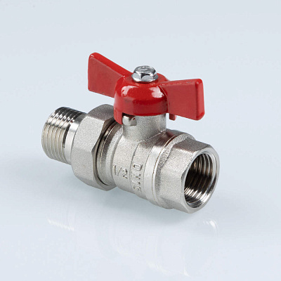 Кран шаровый VALTEC СТАНДАРТ, никель, с полусгоном, рукоятка бабочка 1, вн.-нар. PN40 (ГОСТ) (VT.127.N.06)