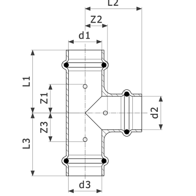 Тройник медный Viega Profipress с SC-Contur d=15, 15x12x12 (арт. 291 907)